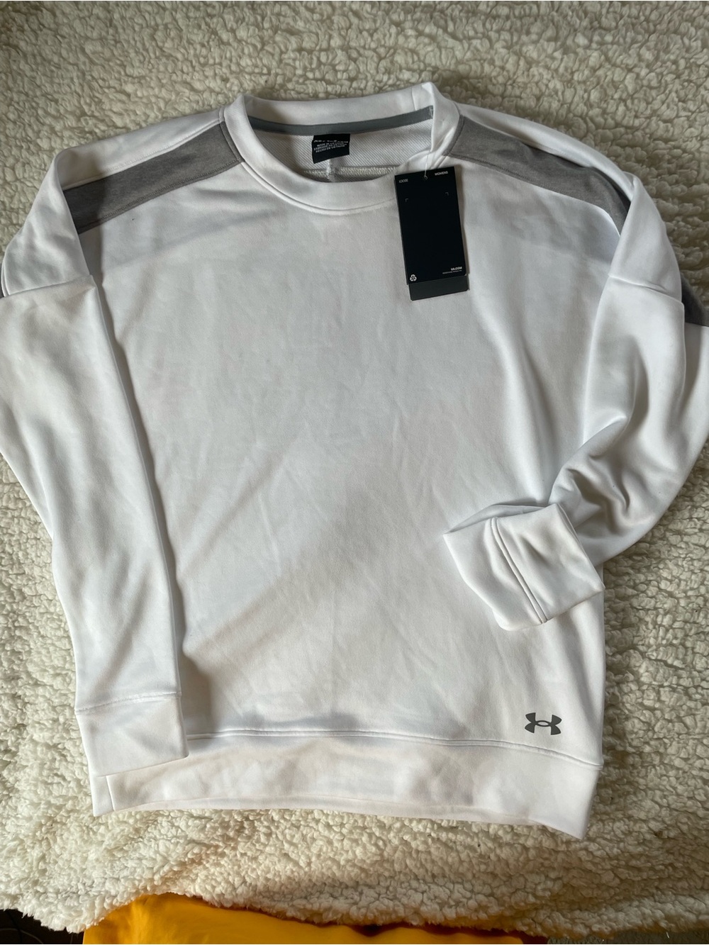 Under Armour White Crewneck Sweatshirt with Gray Shoulder Panels
